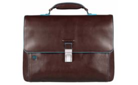 Piquadro Blue Square schoudertas blauw en bruin
